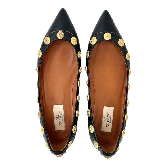 Valentino Garavani Shoes - Valentino Garavani Rockstud Black Coin Embellished Leather Ballet Flats sz 37.5